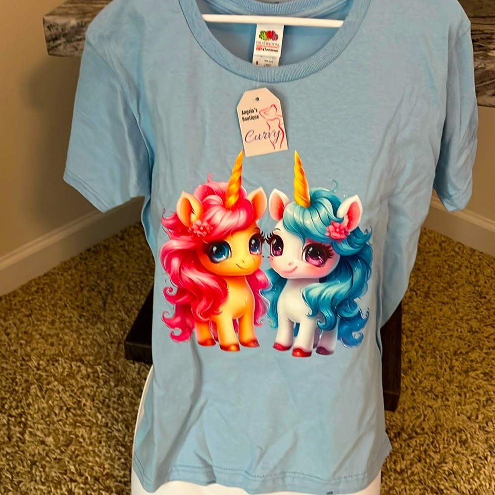 Light blue unicorn t- shirt